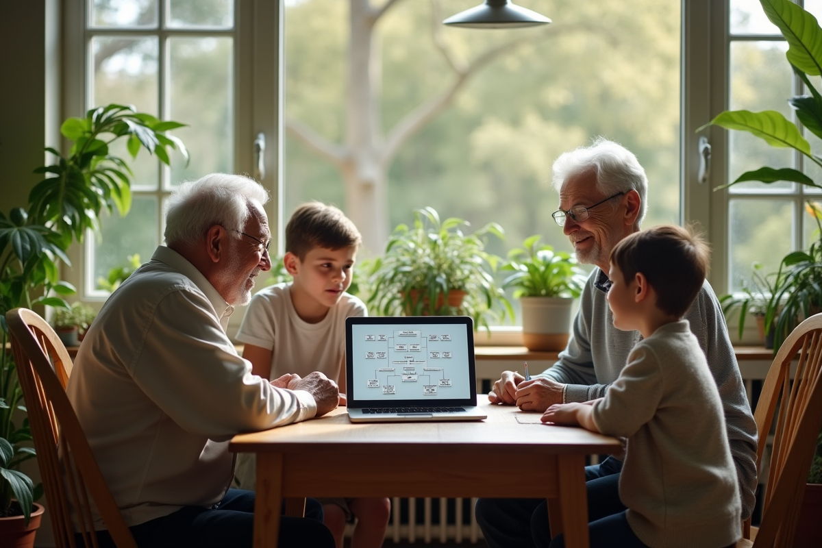 Trois générations discutant autour d