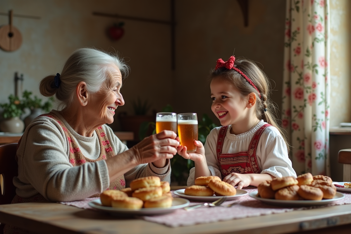 Femme et fille dégustant des pâtisseries lors de la fete