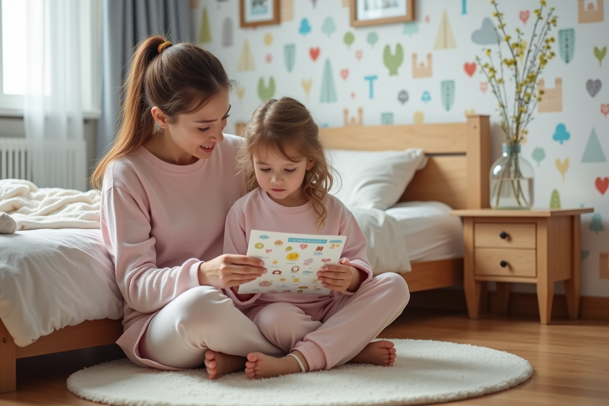 Maman et fille regardant un tableau d